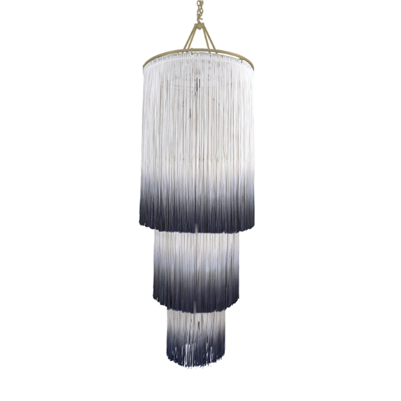 Люстра круглая трехъярусная из бахромы Indigo Gradient Braided Fringe Синий Белый в Волгограде | Loft Concept 
