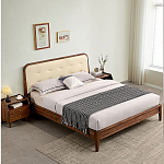 Кровать двуспальная с каркасом из дерева и мягким изголовьем Moon Walnut Bed варинант исполнения - 8 | Loft Concept в Волгограде