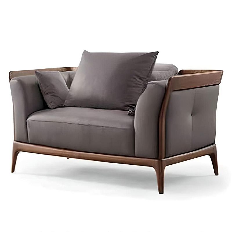 Кресло большое c каркасом из массива дерева Walnut Armchair Орех в Волгограде | Loft Concept 