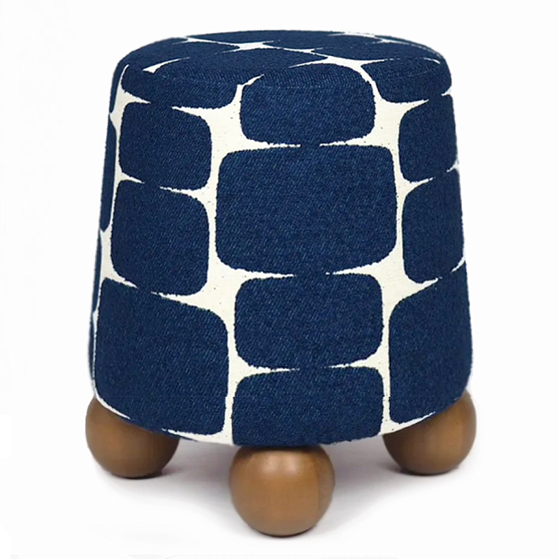 Пуф Wakonda с Круглыми  ножками Синий орнамент  Белый Темно-синий Коричневый в Волгограде | Loft Concept 