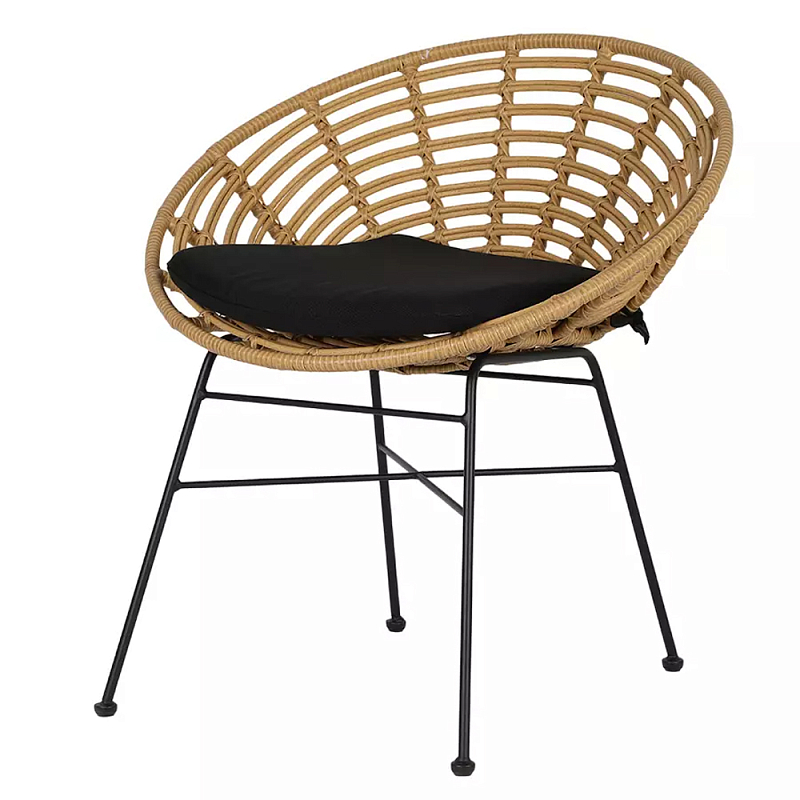 Стул круглый с ротанговым плетением Round Wicker Stool Черный Бежевый Стул круглый с ротанговым плетением Round Wicker Stool Черный Бежевый в Волгограде | Loft Concept