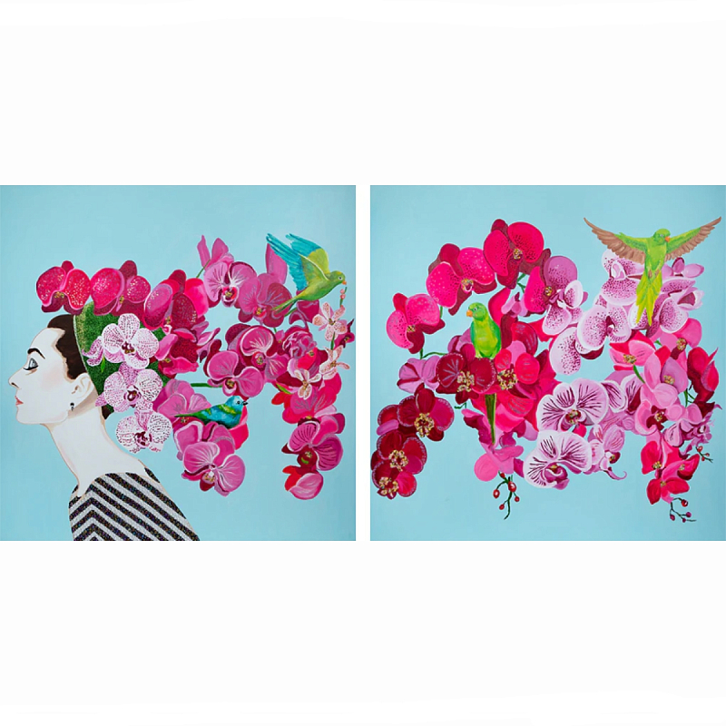 Картина Audrey Diptych With Orchids and Parrots Мульти в Волгограде | Loft Concept 