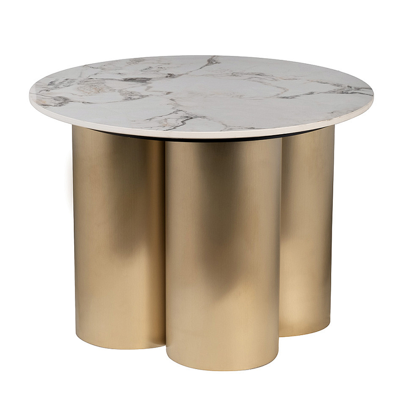 Стол журнальный круглый керамогранит белый Keramos Белый Золотой в Волгограде | Loft Concept 
