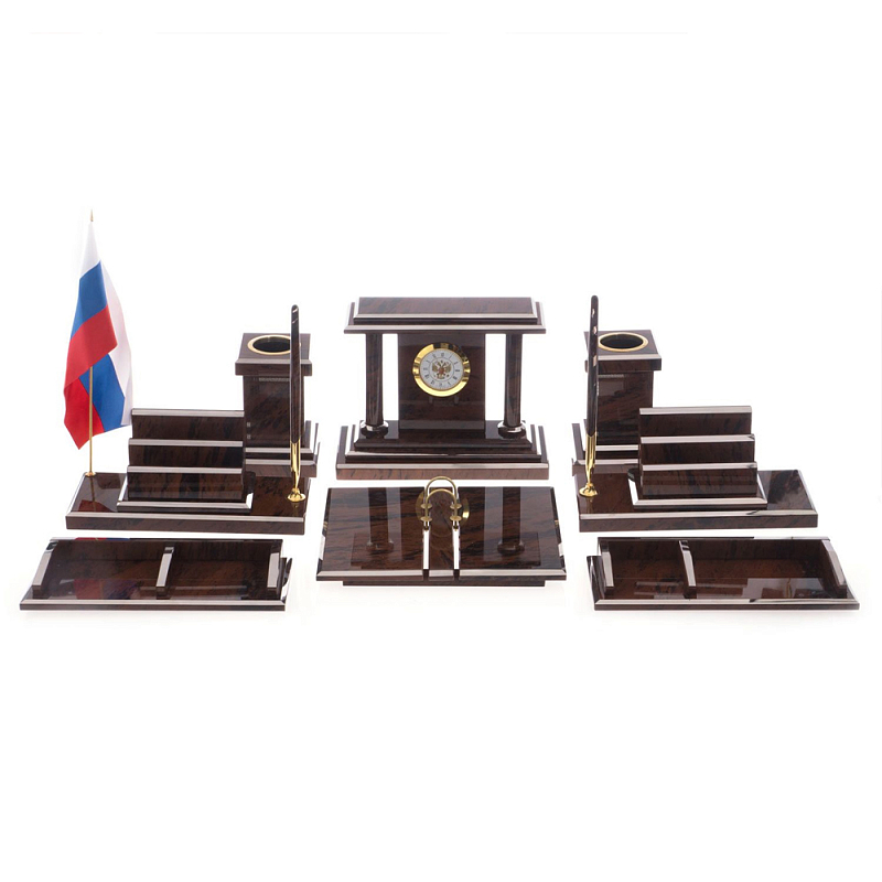 Настольный письменный набор из природного камня обсидиана Team leader Коричневый Бронза в Волгограде | Loft Concept 