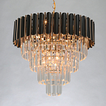 Люстра из черного металла с многоярусными подвесками из прозрачного хрусталя на золотой цепи Empire Black Chandelier Crystal варинант исполнения - 3 | Loft Concept в Волгограде