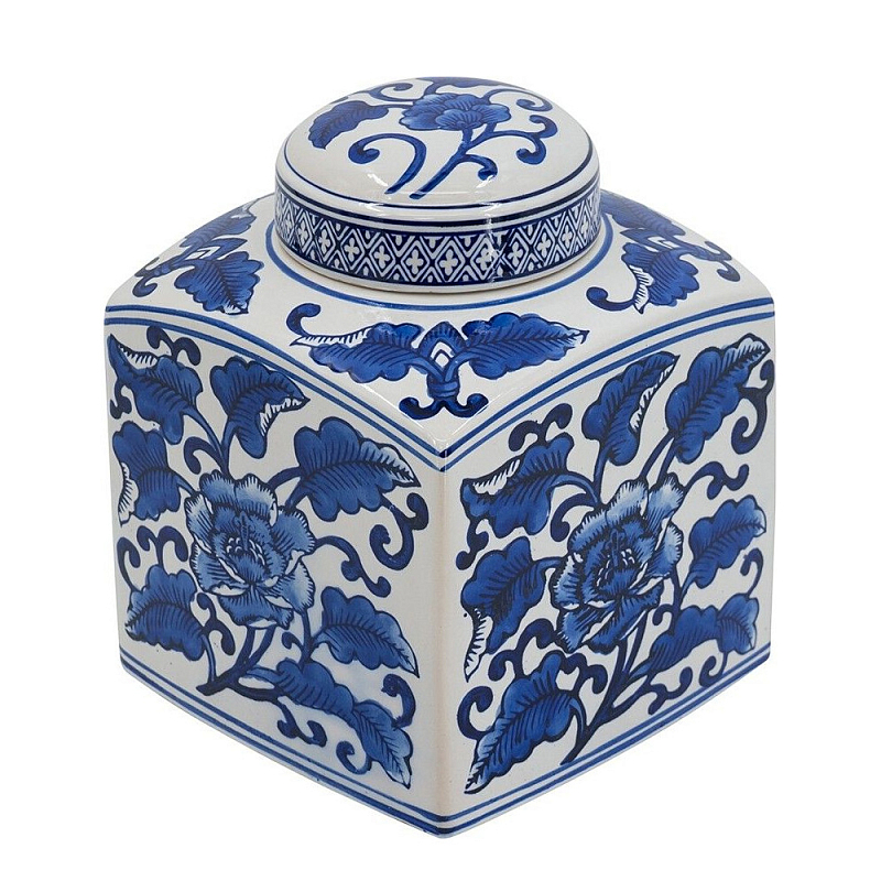 Ваза с крышкой в китайском стиле Oriental Blue & White Ornament Vases Синий Белый в Волгограде | Loft Concept 