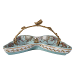 Блюдо из голубого фарфора с бронзовой ручкой в виде ветки Blue Garden варинант исполнения - 2 | Loft Concept в Волгограде