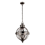 Подвесной светильник с прозрачным стеклянным плафоном в форме шара цвета никеля в индустриальном стиле на цепи 3 лампы Feiss варинант исполнения - 2 | Loft Concept в Волгограде