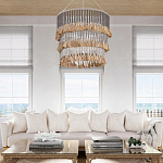 Люстра трехъярусная с декором из круглых деревянных бусин с кисточками Gray Brown Wooden Beads Chandelier варинант исполнения - 5 | Loft Concept в Волгограде