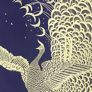 Обои ручная роспись в стиле Арт-деко Whistler Peacocks Colourway SC-100 on Empire Blue dyed silk