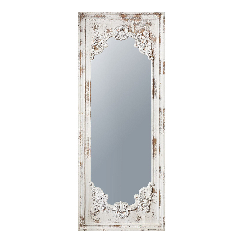 Зеркало настенное с деревянной рамой в винтажном исполнении Palace Baroque Белый Бежевый в Волгограде | Loft Concept 