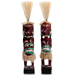 Комплект из 2-х деревянных статуэток Asmat Straw Headdress Statuettes Red Turquoise Tattoo варинант исполнения - 1 | Loft Concept в Волгограде