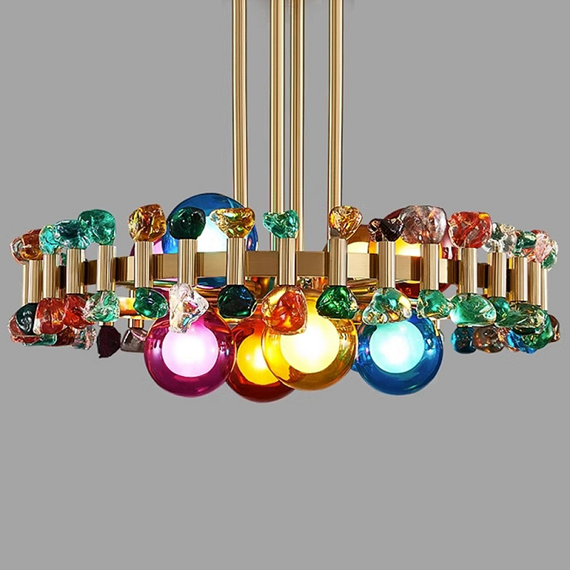 Люстра круглая золотистая с цветными плафонами Colorful Ball Candy Crystal Золотой Мульти Люстра круглая золотистая с цветными плафонами Colorful Ball Candy Crystal Золотой Мульти в Волгограде | Loft Concept