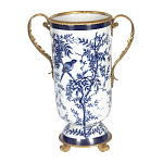Ваза с бронзовыми ручками и синим цветочным узором Blue & White Ornament варинант исполнения - 1 | Loft Concept в Волгограде