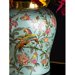 Ваза округлой формы из фарфора с рисунком и бронзовой крышкой Turquoise Blooming Garden варинант исполнения - 3 | Loft Concept в Волгограде