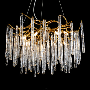 Люстра на подвесе с каркасом из металла и прозрачными подвесками из стекла Droplet Chandelier
