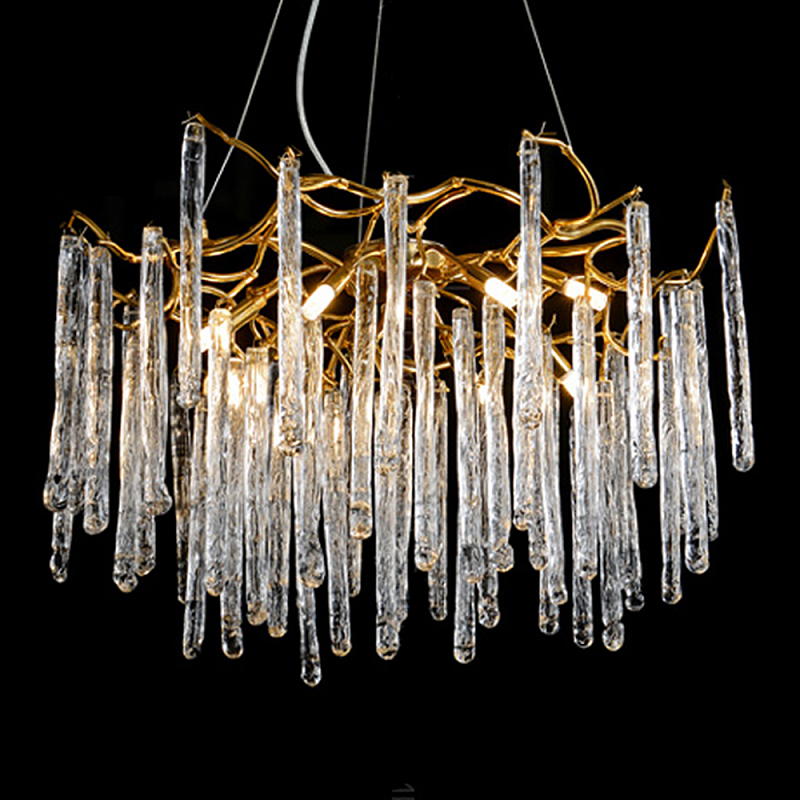 Люстра на подвесе с каркасом из металла и прозрачными подвесками из стекла Droplet Chandelier Золотой Прозрачный Люстра на подвесе с каркасом из металла и прозрачными подвесками из стекла Droplet Chandelier Золотой Прозрачный в Волгограде | Loft Concept