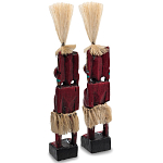 Комплект из 2-х деревянных статуэток Asmat Straw Headdress Statuettes Red Tattoo варинант исполнения - 2 | Loft Concept в Волгограде