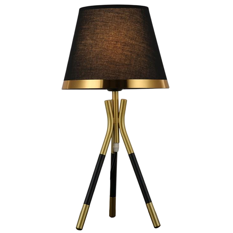 Настольная лампа с коричневым тканевым абажуром Black Tripod Черный Золотой Коричневый в Волгограде | Loft Concept 