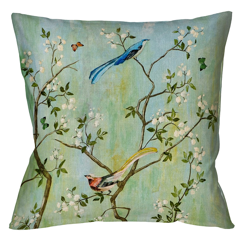 Декоративная подушка Beige and Green Chinoiserie 4 Зеленый шалфей Бежевый в Волгограде | Loft Concept 