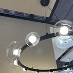 Люстра подвесная круглая с 12-ю прозрачными куполообразными плафонами и черным металлическим основанием Flos Wireline Lighting варинант исполнения - 6 | Loft Concept в Волгограде