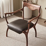 Стул деревянный с мягким сиденьем из коричневой натуральной кожи Moon Walnut Furniture варинант исполнения - 5 | Loft Concept в Волгограде