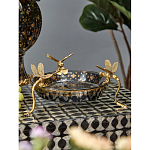 Блюдо черного цвета из фрафора на бронзовых ножках в виде стрекоз Eden Garden варинант исполнения - 3 | Loft Concept в Волгограде