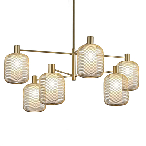 Люстра потолочная с абажурами из металлической сетки Loft Grid Pendant Gold