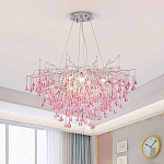 Люстра серебрянная с розовыми стеклянными подвесками в форме капель FAIRYTREE Light варинант исполнения - 1 | Loft Concept в Волгограде