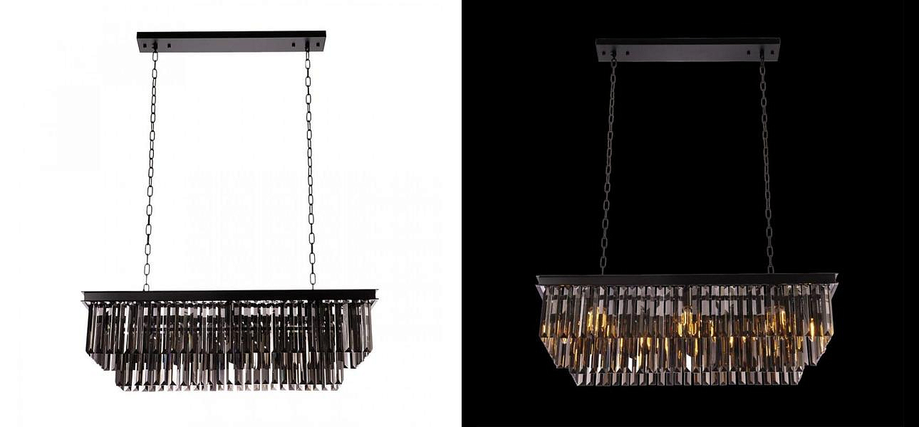 Прямоугольная Люстра RH 1920s Odeon Black iron Серое Стекло Длина 80 см Прямоугольная Люстра RH 1920s Odeon Black iron Серое Стекло Длина 80 см - Loft-Concept в Волгограде