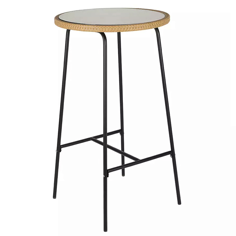 Барный столик с круглой плетеной столешницей Wicker Table Top Черный Бежевый Барный столик с круглой плетеной столешницей Wicker Table Top Черный Бежевый в Волгограде | Loft Concept