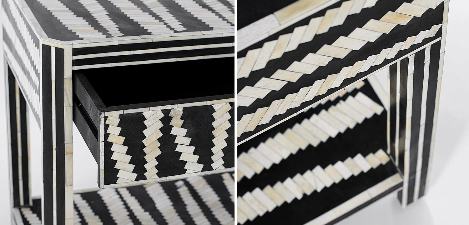 Тумбочка Black&white Indian Bone Inlay nightstand Тумбочка Black&white Indian Bone Inlay nightstand - Loft-Concept в Волгограде