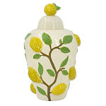 Ваза с крышкой кремового цвета и объемным рисунком лимонов и листьев Lemon Delight варинант исполнения - 1 | Loft Concept в Волгограде