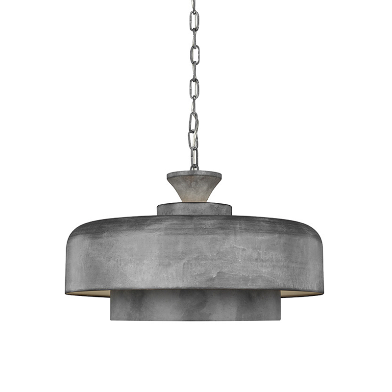 Подвесной светильник с массивным круглым стальным плафоном серого цвета в индустриальном стиле на цепи Feiss Цинк Графит в Волгограде | Loft Concept 