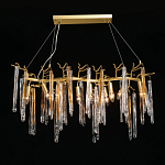Люстра линейная золотого цвета с декоративными ветвями и длинными стеклянными подвесками в форме сосулек Droplet Chandelier варинант исполнения - 2 | Loft Concept в Волгограде