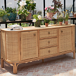 Длинный комод из ротанга с дверцами и ящиками Simone Rattan Chest of Drawers варинант исполнения - 8 | Loft Concept в Волгограде