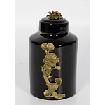 Банка с крышкой из фарфора с бронзовым цветочным элементом Eden Garden варинант исполнения - 3 | Loft Concept в Волгограде