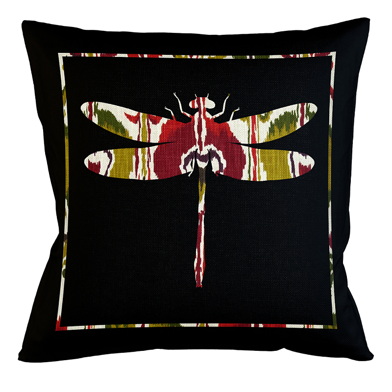 Подушка декоративная стрекоза цветной узор Ikat Pattern Мульти Бежевый Черный в Волгограде | Loft Concept 