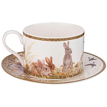 Чайная пара из фарфора с изображением собаки и зайцев 300 мл Hunting Porcelain Collection варинант исполнения - 1 | Loft Concept в Волгограде