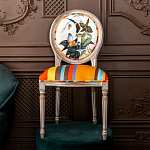 Стул бежевый в разноцветную полоску из натурального бука с изображением птиц и цветов Blooming Birds Colorful Stripes Chair варинант исполнения - 10 | Loft Concept в Волгограде