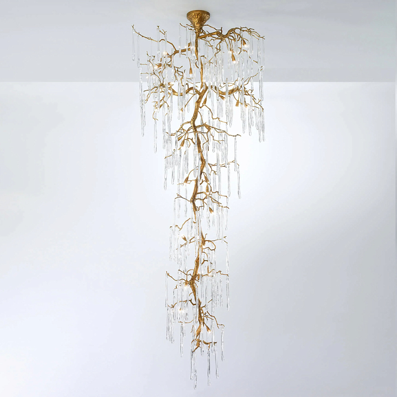 Люстра большая каскадная с прозрачными подвесками в форме капель Droplet Chandelier Золотой Прозрачный Люстра большая каскадная с прозрачными подвесками в форме капель Droplet Chandelier Золотой Прозрачный в Волгограде | Loft Concept