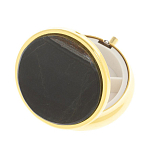 Таблетница карманная круглая с 3-мя отделениями с зеркалом и накладкой из натурального камня Соколиный глаз Gold Stone Pillboxes варинант исполнения - 2 | Loft Concept в Волгограде