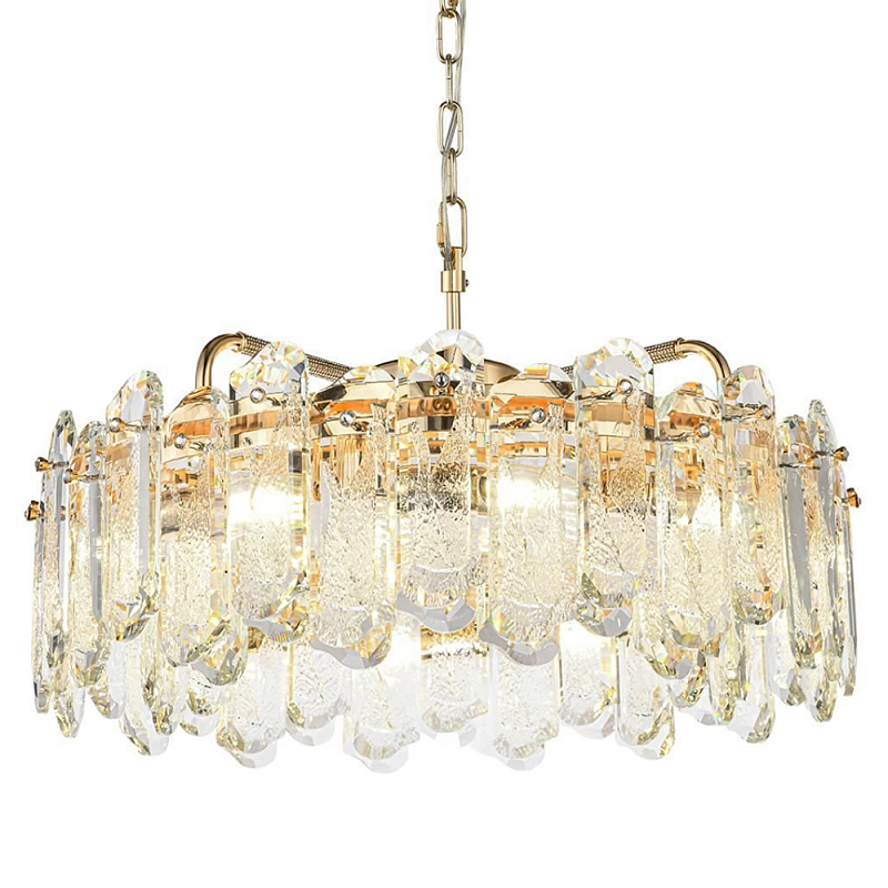 Люстра подвесная круглая с хрустальными овальными подвесками Harmonica Золотой Прозрачный в Волгограде | Loft Concept 