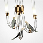 Подвесной светильник с 3-мя прозрачными изогнутыми трубками и декоративными птичками Ganthea варинант исполнения - 5 | Loft Concept в Волгограде