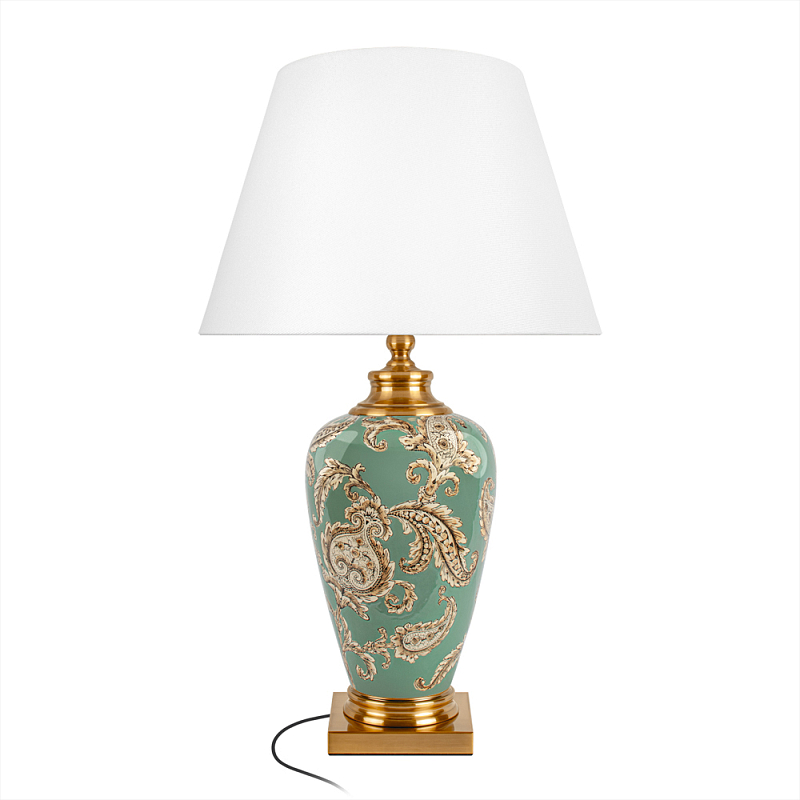 Настольная лампа бирюзовая с цветочным принтом Turquoise Flight Белый Бирюзовый Бронза в Волгограде | Loft Concept 