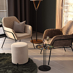 Банкетка круглая бежевый велюр на 4-х металлических ножках черного цвета SANJAY варинант исполнения - 5 | Loft Concept в Волгограде