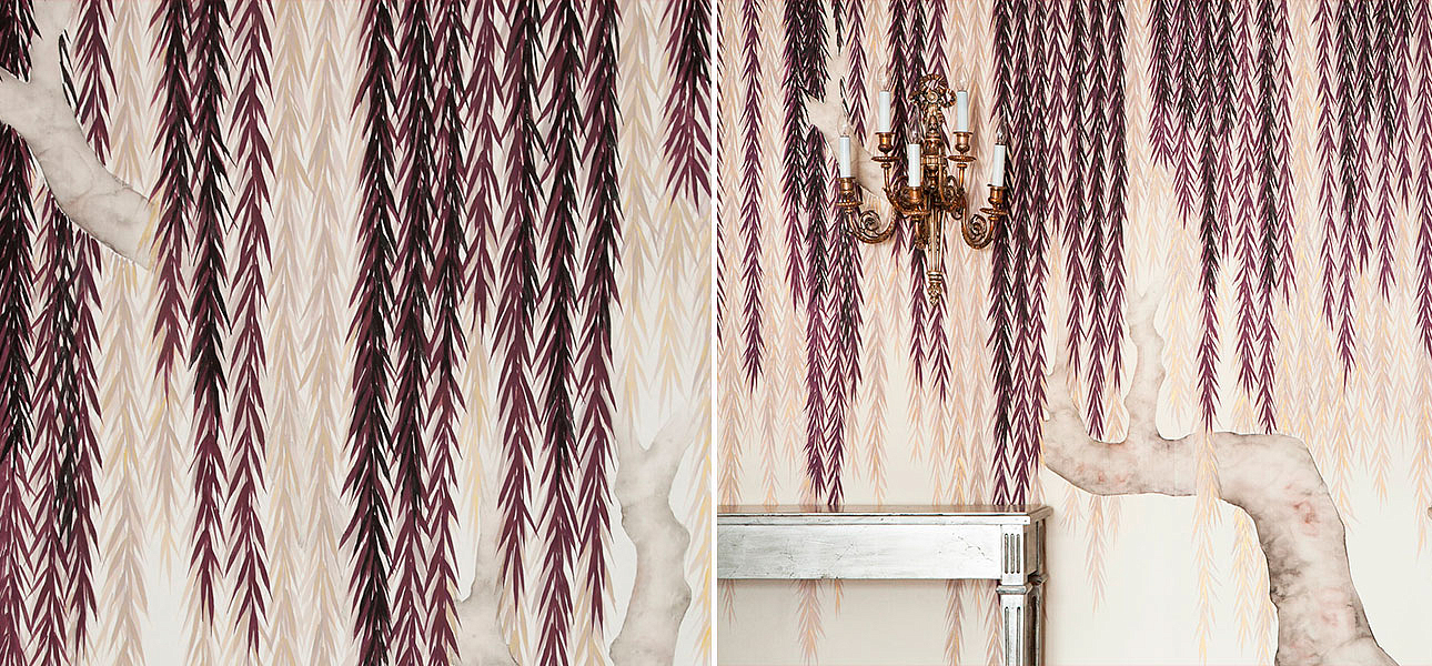 Обои ручная роспись Willow Boysenberry on Bleached White dyed silk Обои ручная роспись Willow Boysenberry on Bleached White dyed silk - Loft-Concept в Волгограде
