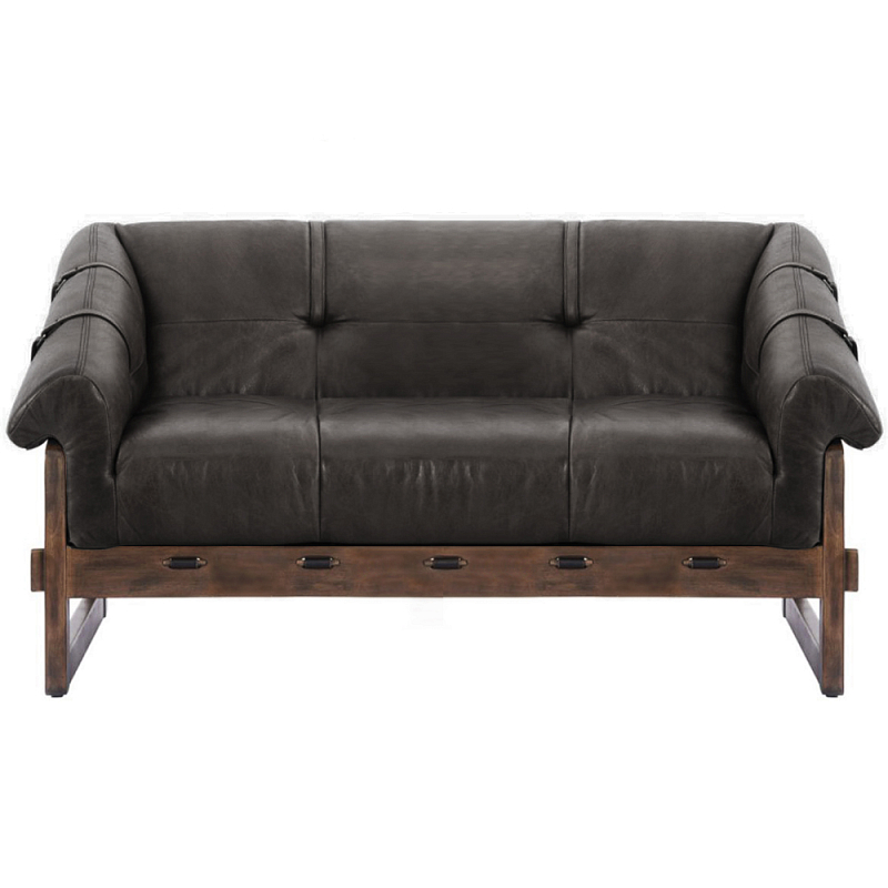 Двухместный диван Duncan винтажная черная кожа Черный Коричневый в Волгограде | Loft Concept 