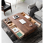 Кофейный стол из массива дерева с выдвижными ящиками Coffee Walnut Table варинант исполнения - 2 | Loft Concept в Волгограде