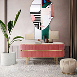 Дизайнерский комод овальный с розовой бархатной обивкой Edith варинант исполнения - 4 | Loft Concept в Волгограде